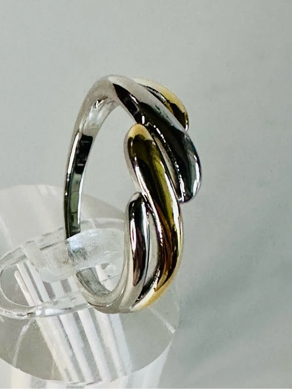 Silver Gold Tone Crossover Wrap Ring Adjustable Size 8 Modern Minimalist Fashion